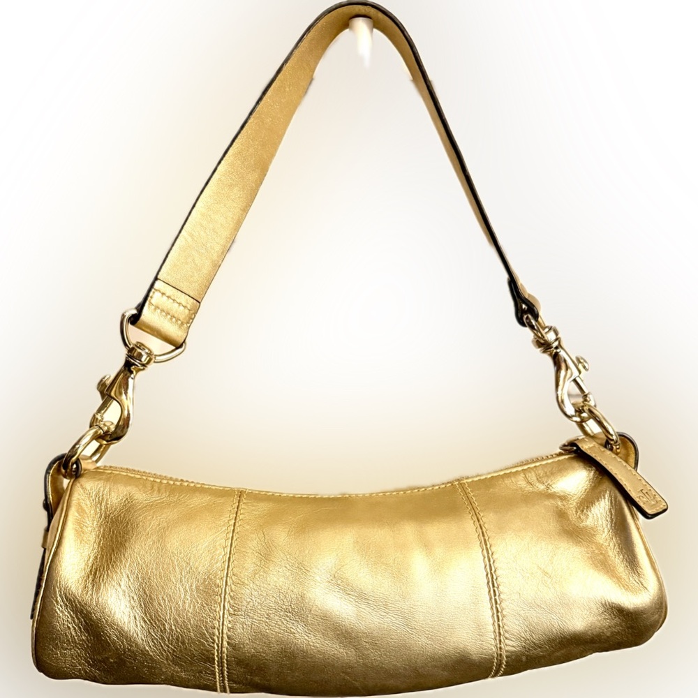 Luxurious Gold Leather Baguette Shoulder Bag